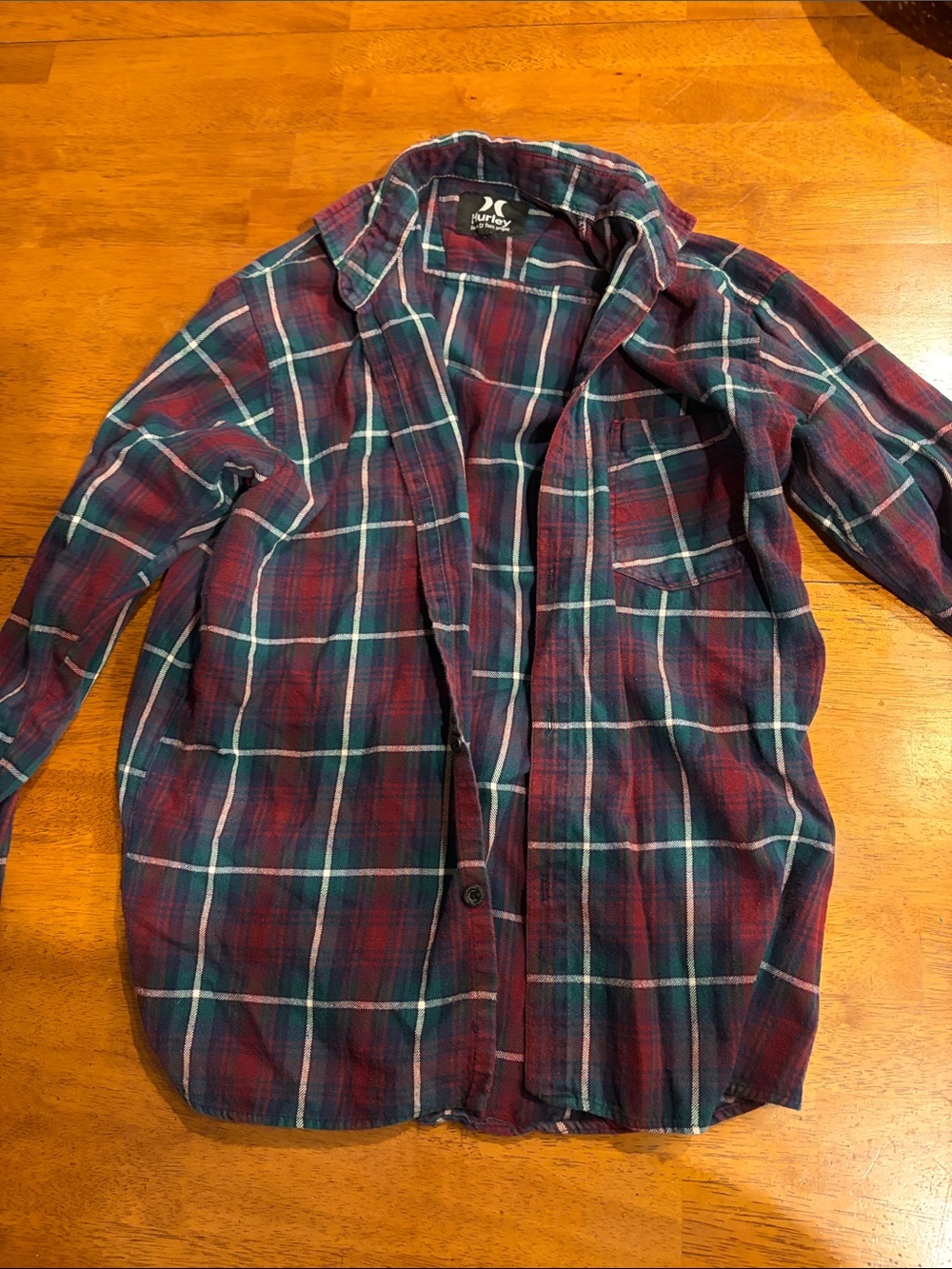Hurley Men's Burgundy and Teal Plaid Button-Down Shirt